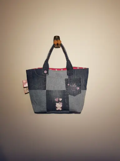 Mini totebag uit jeans Hello Kitty